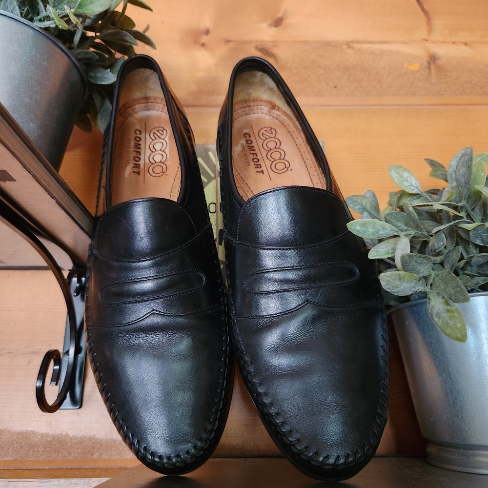 ECCO Black Leather Moc Toe Driving Penny Loafers Comfort Dress Shoes Men Sz 11 D - Picture 6 of 12
